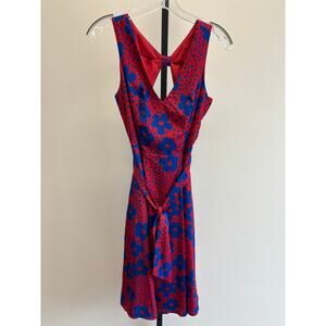 Modcloth Women's Red Blue Floral Print Sleeveless Dress Size XS #58554